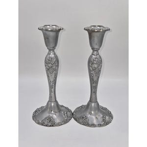 Vintage Pair of Godinger Silver Plated Baroque Candlestick Holder 8&quot;