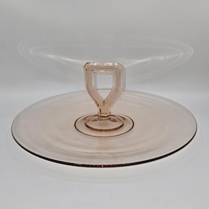 Pink Depression Glass 11.5 inch Round Cake Plate with Centre Handle