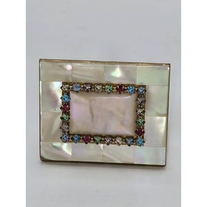 Elgin American Beauty compact vintage hoesje met parelmoer strassteentjes