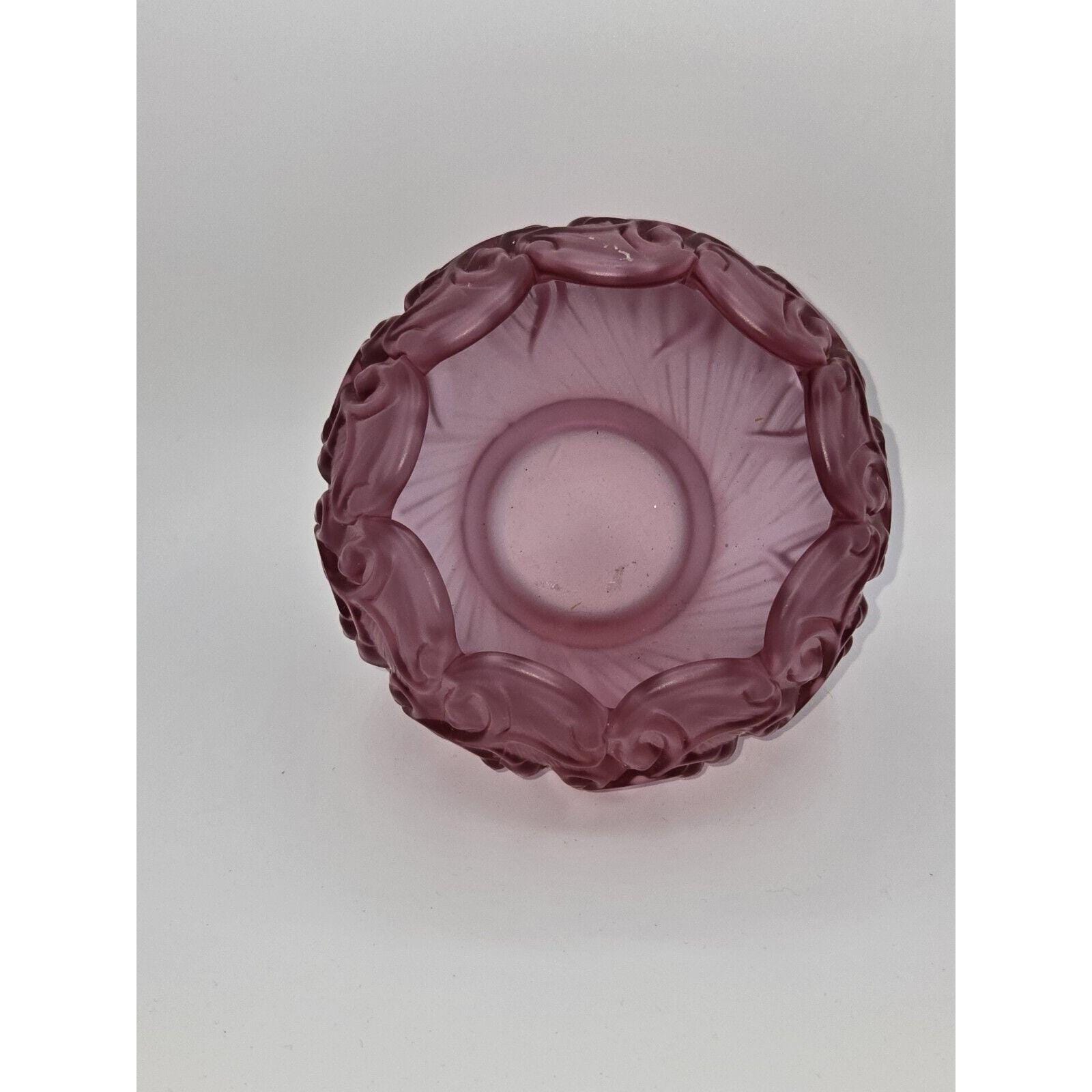 Fenton Satin Glass Lily of the Valley Rose Bowl Plum Pink Vintage