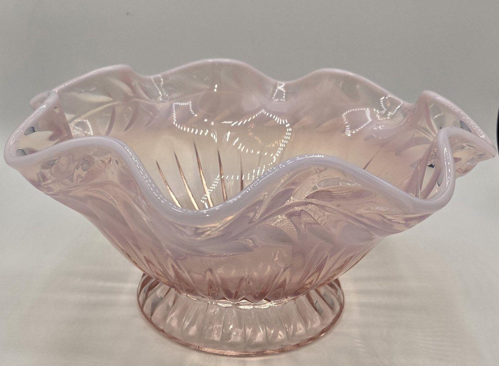 フェントン グラス ピンク オパール フリル オープン コンポート