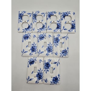 Vintage blauwe bloemen keramische schakelaar plaatafdekking Lot 9 stopcontact lichtschakelaar covers
