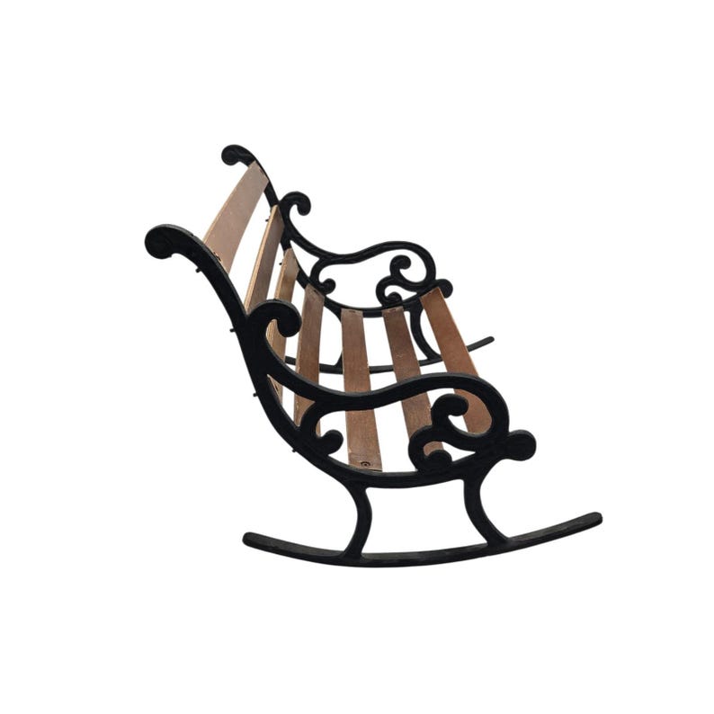 Cast Iron & Wood Mini Rocking Bench Decorative Garden Style Scrollwork ...