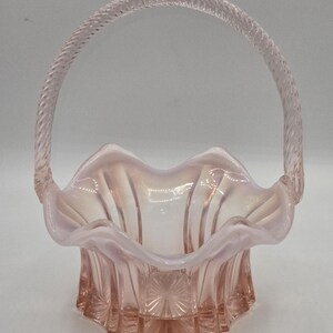 Fenton Opalescent Pink Vulcan Pattern Basket Twisted &#39;Rope&#39; Handle