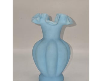 フェントン 花瓶 フラワーベース メロン フリル ブルー 水色 フェントン 花瓶 フラワーベース メロン フリル ブルー 水色 Fenton