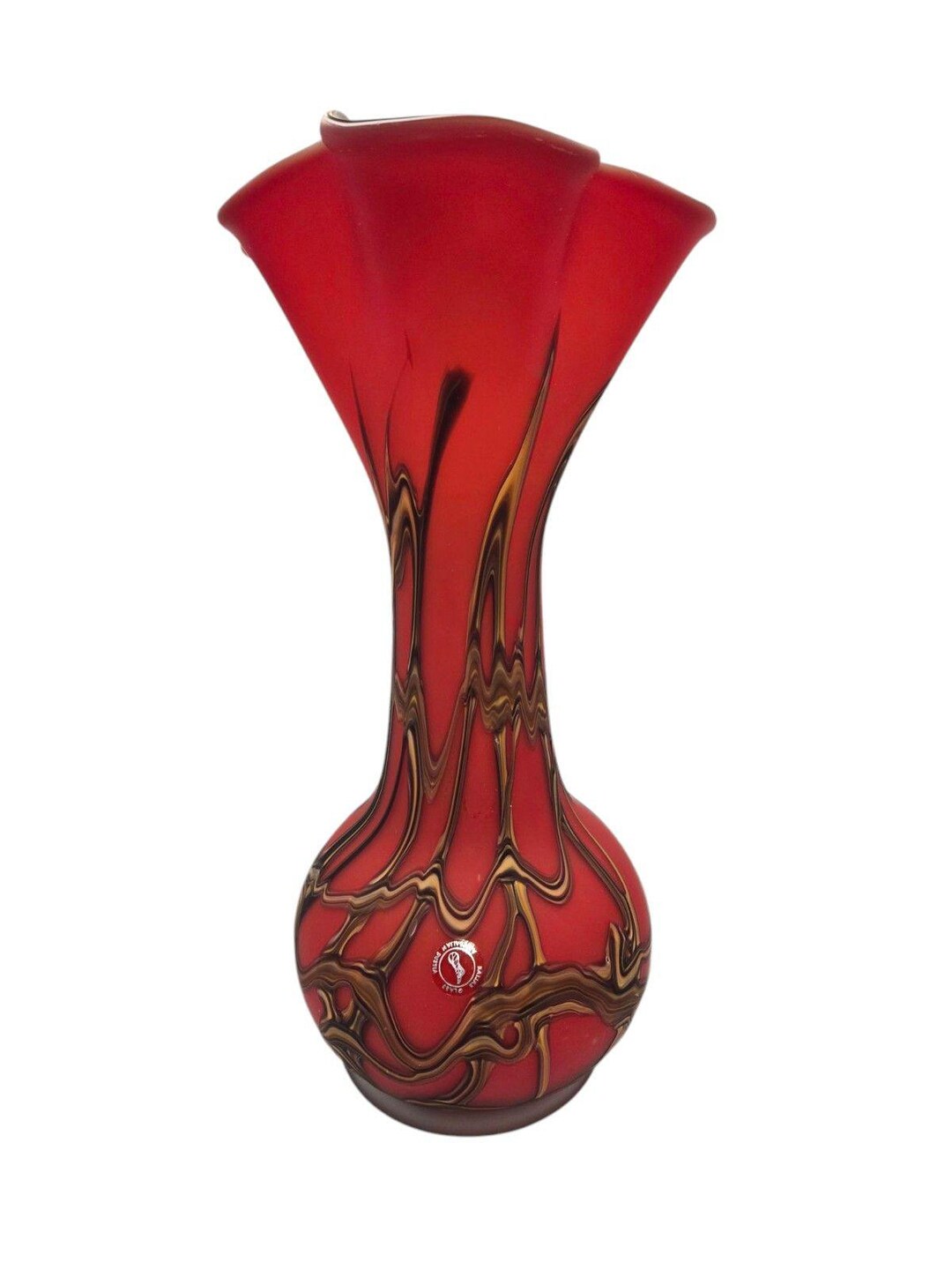 E. Essie Zareh Large Red Flared Baijan Russian Art Glass Vase 16