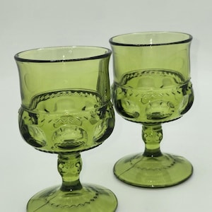 Indiana Glass KINGS CROWN Green 4-3/8&quot; Wine Goblets Set of 2