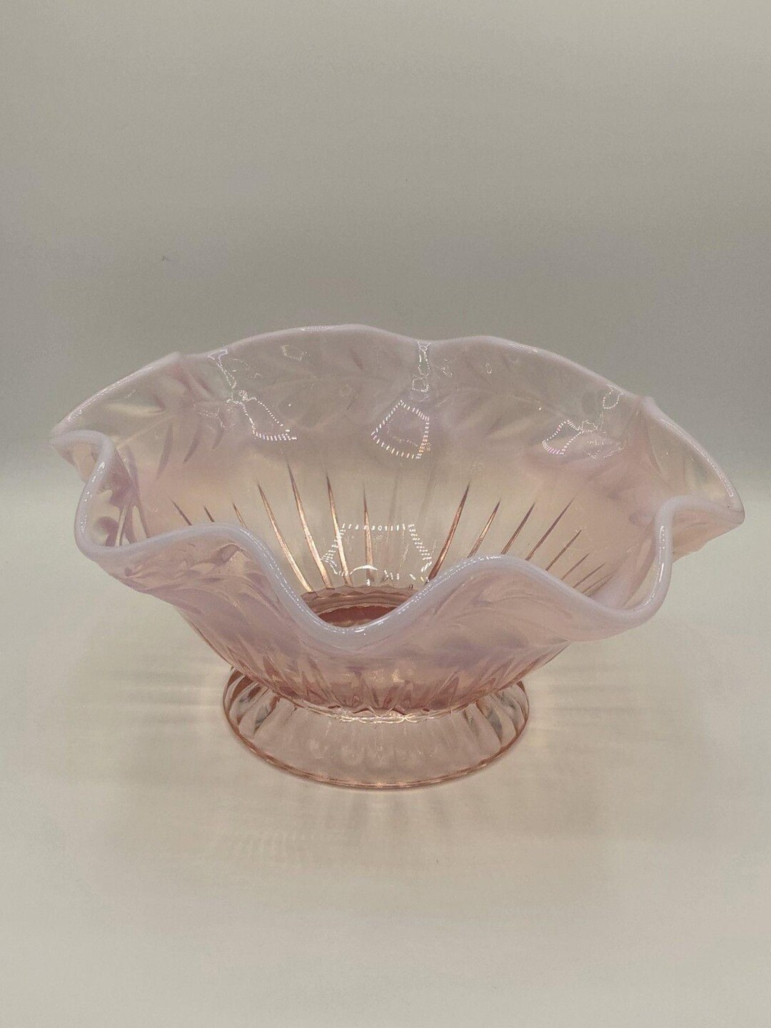 フェントン グラス ピンク オパール フリル オープン コンポート