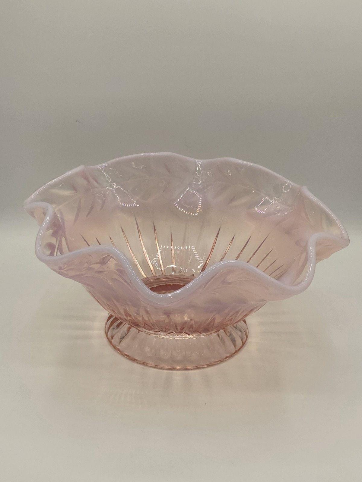 フェントン グラス ピンク オパール フリル オープン コンポート