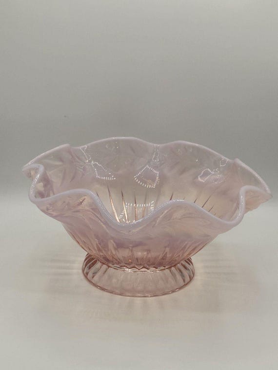 フェントン グラス ピンク オパール フリル オープン コンポート