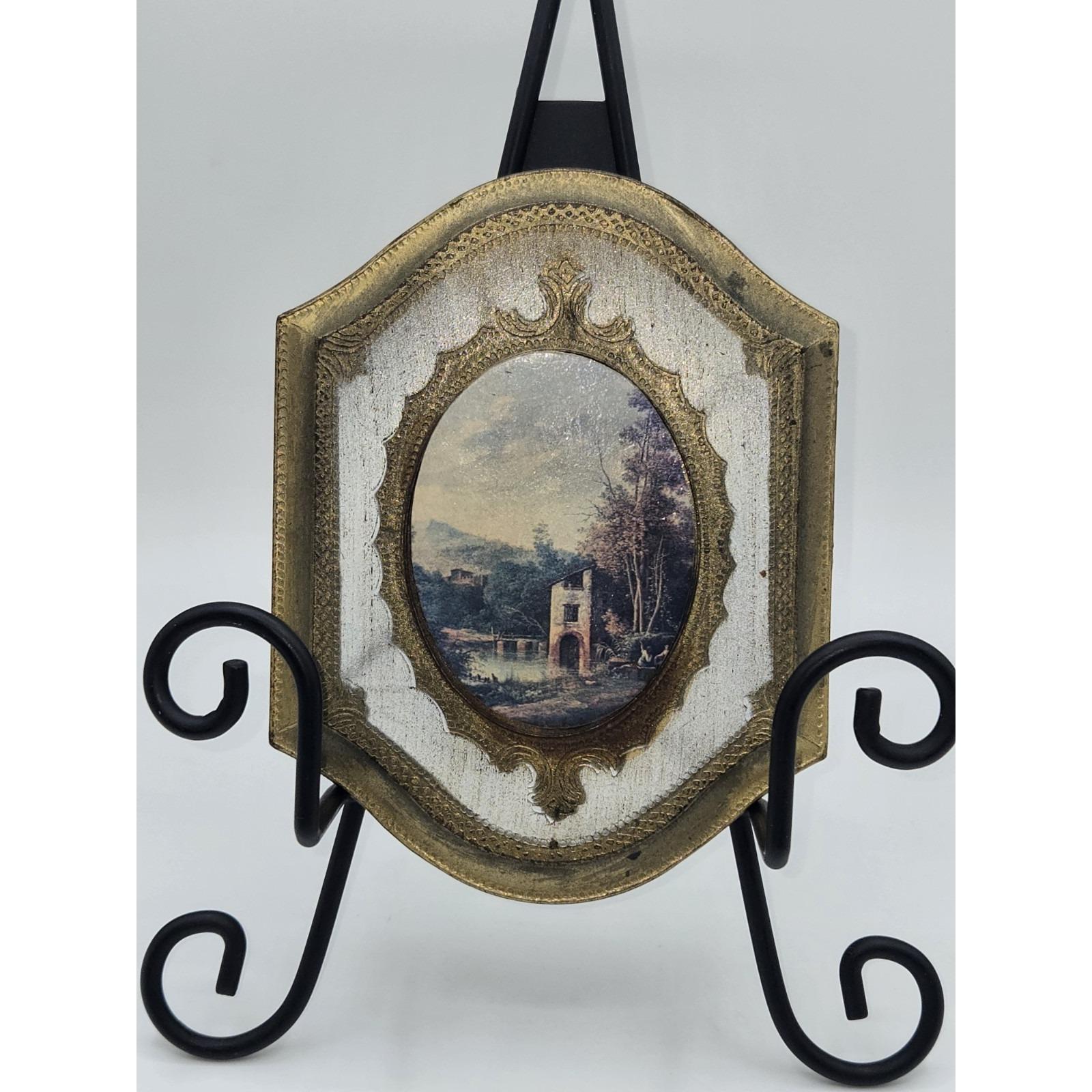 Vintage Italian Florentine Style Wall Plaque Landscape Scene Gold Gilt ...