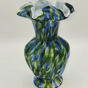Fenton Art Glass Vase Murrhina Aventurine Green Blue 7 1/2&quot;