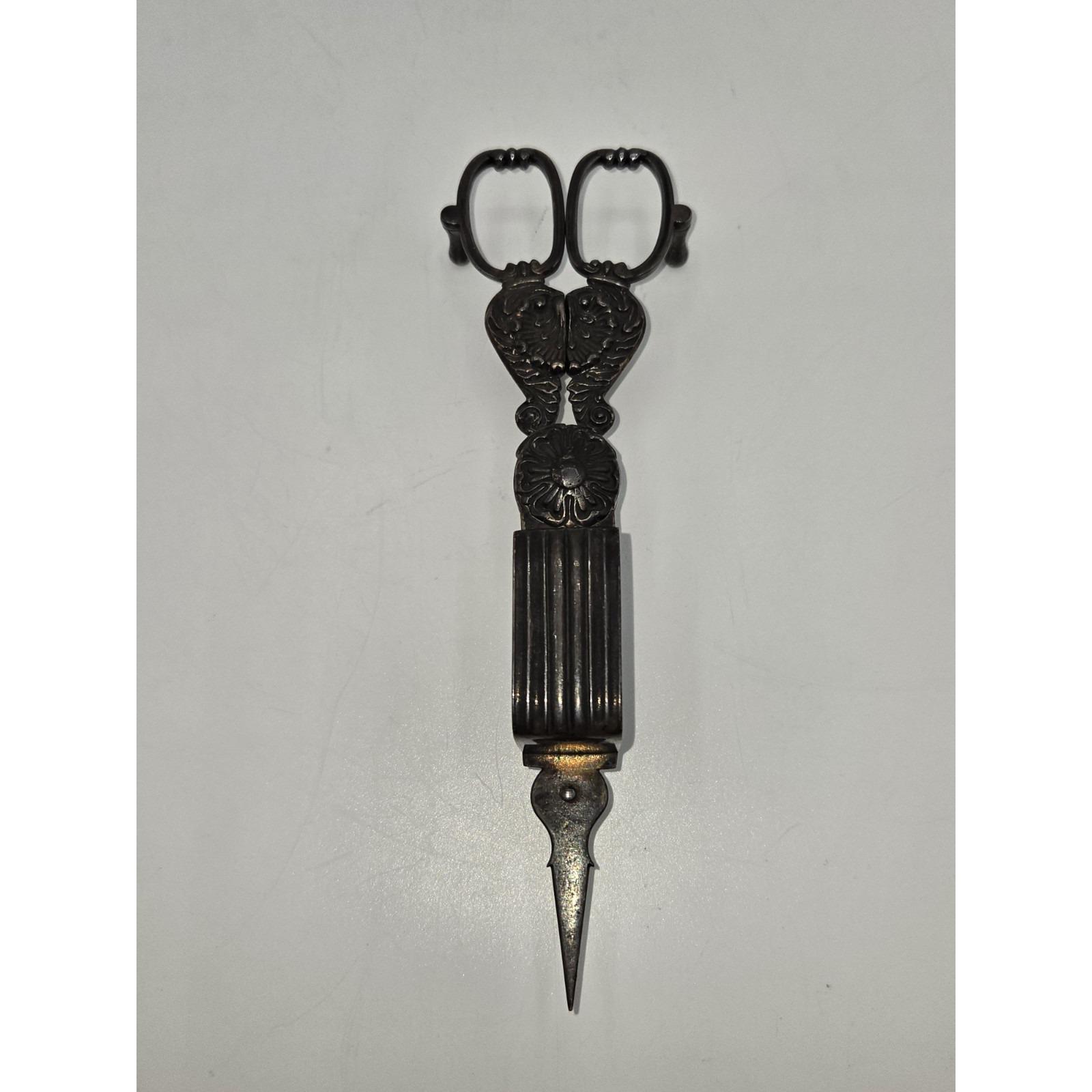 Antique Footed Ornate Candle Snuffer Scissors Wick Cutter  display picture 1