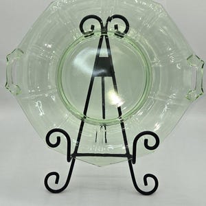 Depression Glass Green Uranium Serving Plate with Handles 11.5