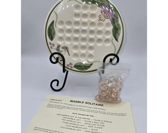 Amsbury Marble Solitaire Game Board Hummingbird Floral Ceramic With Marbles