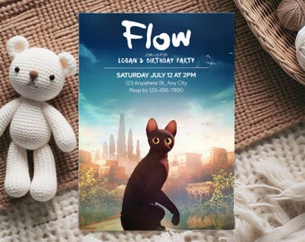 Flow Movie Birthday Invitation: Editable Black Cat Party Invite (Digital Download)