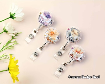 Personalized Birth Month Flower Badge Reel, Flower Birthday Badge Holder, Custom Name Badge Reel, Gift For Her, Gift For Nurse