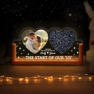Custom Star Map by Date Night Light, First Date Gift, Custom Couple Photo Led Lamp, Anniversary Gift, Night Sky By Date