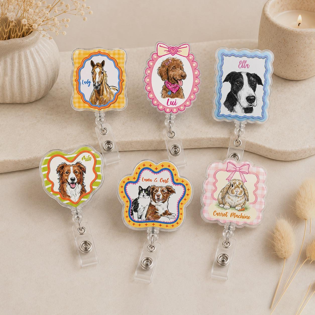 Custom Pet Portrait Badge Reel from Photo, Personalized Dog Cat Badge Holder, Pet Memorial Gift, Nurse Badge Reel, Vet Tech Gift for Her
