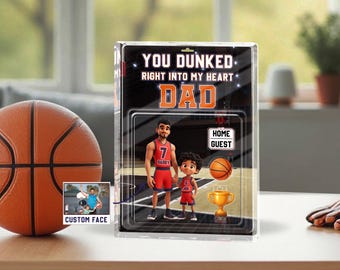 Customized Basketball Dad Acrylic Block, Custom Dad And Son Photo Figure Acrylic Plaque, Basketball Dad Gifts, Father's Day Gift