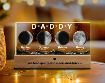 Kundenspezifische Mondphasen-Dad-Nachtlicht, personalisiertes Papa-Geschenk von Kindern, Geschenk für Papa, Geschenk für Ehemann, Vatertagsgeschenk