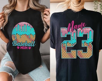 Customized Baseball Mom Ice Cream Drip PNG, Custom Baseball Name Number Png, Baseball Waffle Cone Png, Digital Download, Sublimation Design
