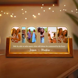 Personalized Sister Photos Collage Night Light, Soul Sister Gift, Sister Friendship Led Light, Best Friend Photo Gift, Gift For Sister