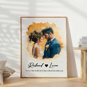 Personalized Couple Portrait Poster, Custom Couple Portrait Canvas From Photo, Wedding Anniversary Printable, Gift For Wife/Husband