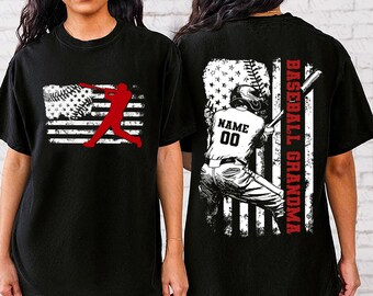 Custom Baseball Grandma American Flag PNG, Customized Baseball Name With Number Png, Baseball Player, Digital Download, Sublimation Design
