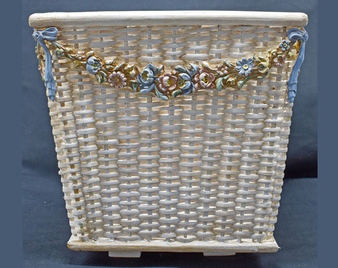 French Country Barbola Floral Swags Wastebasket/planter Shabby Etsy