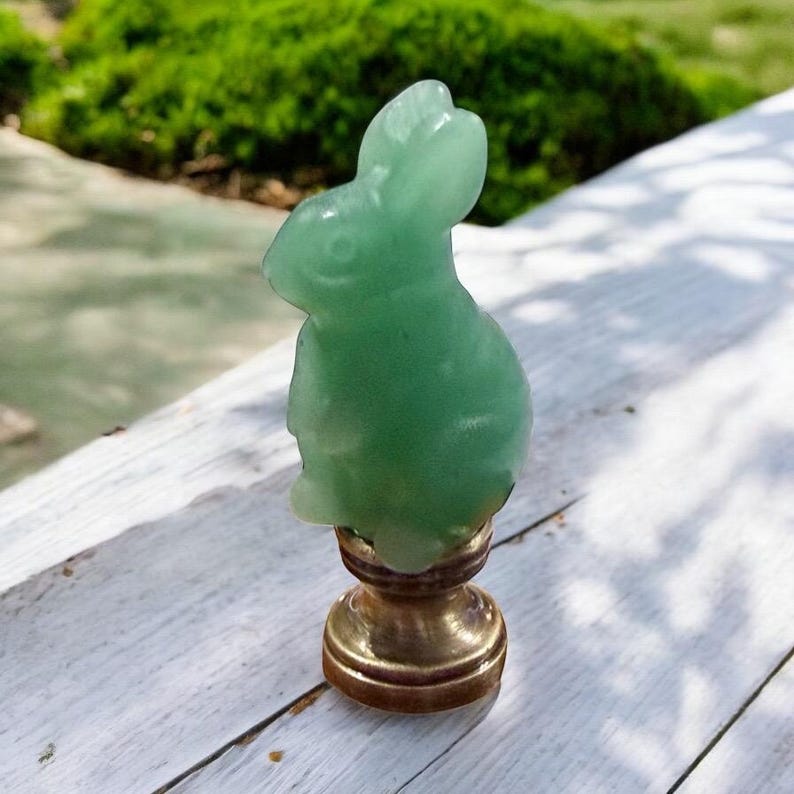 Bunny Rabbit Finial Green Aventurine Gemstone Antique Brass 2 ...