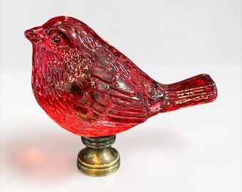 Murano-stil rödfärgad glasfågellampa finial antik mässingsbas