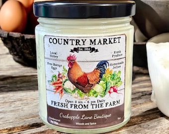 Vela de cera de soja Rooster: Vela perfumada Country Market, 9 oz