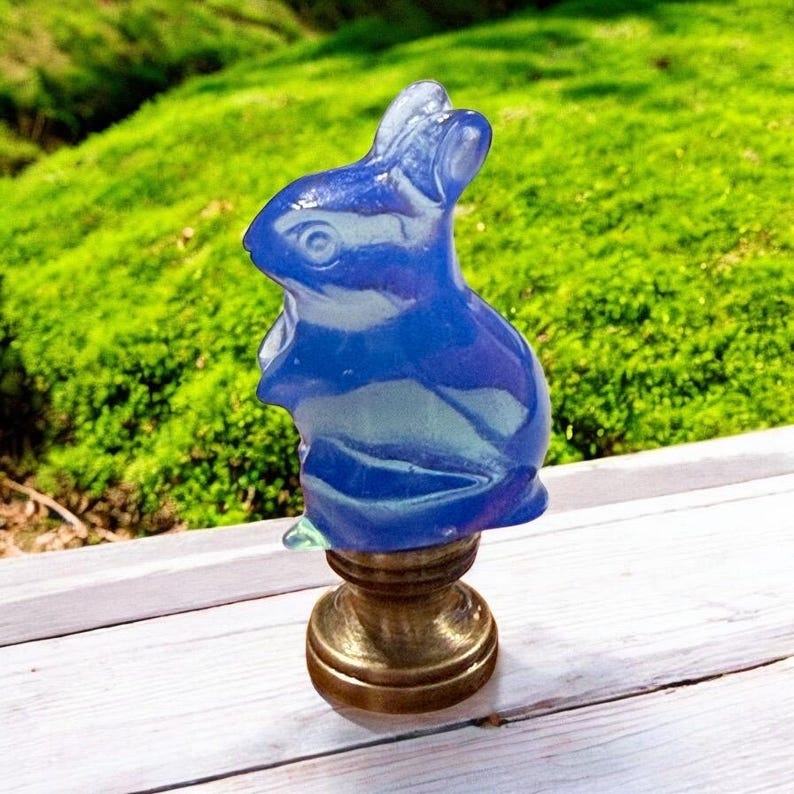Blue Opaline Bunny Rabbit Lamp Finial - Antique Brass Farmhouse Decor ...