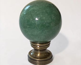 Green Jade/Jadite Marble Lamp Finial 30mm (1.2") Antique Brass Base