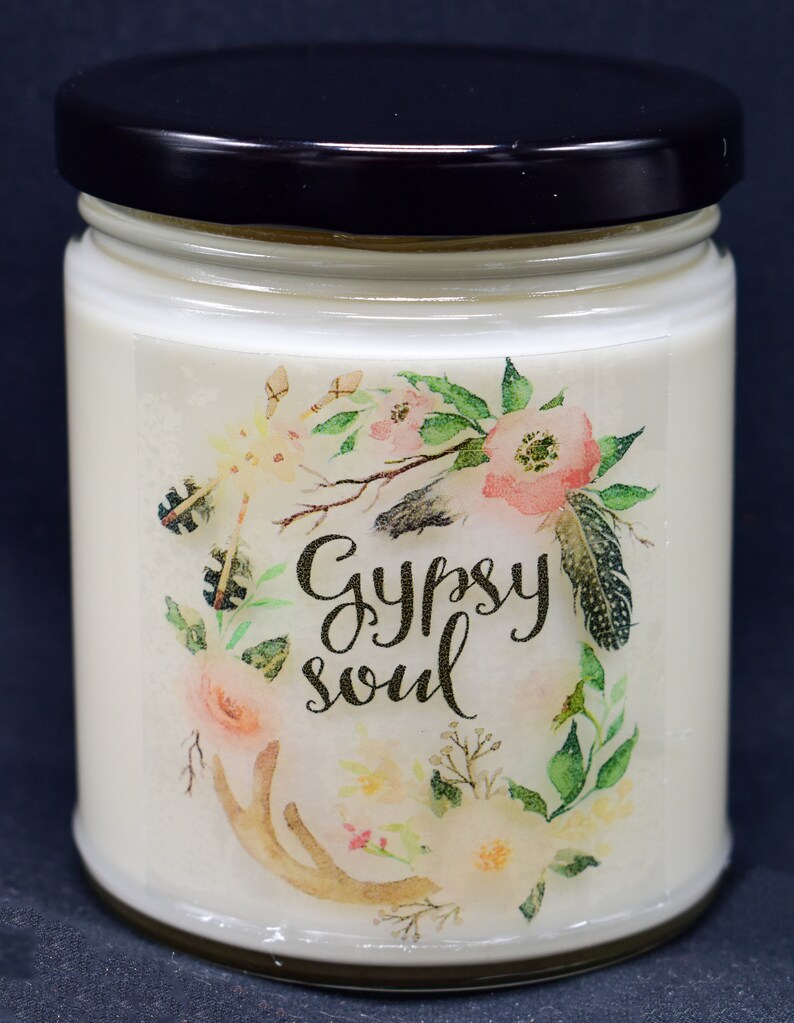 Gypsy Soul Hand Poured Soy Wax Candle 9 oz Housewarming Gift Choose Your Fragrance InspirationalScripture Watercolor