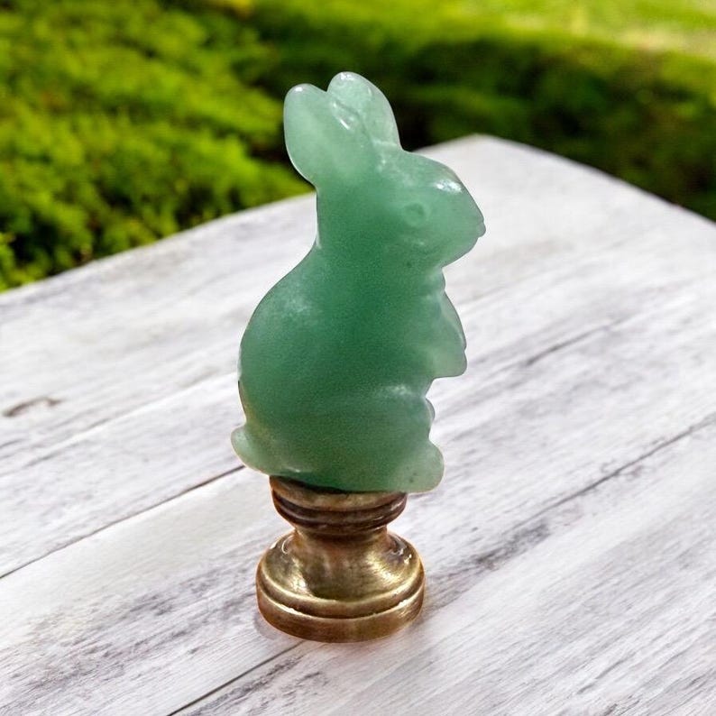 Bunny Rabbit Finial Green Aventurine Gemstone Antique Brass 2 ...