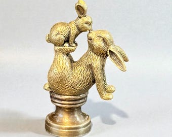 Brass Playful Mother Bunny and Child Rabbit Lamp Finial Nursery Farmhouse lighting
