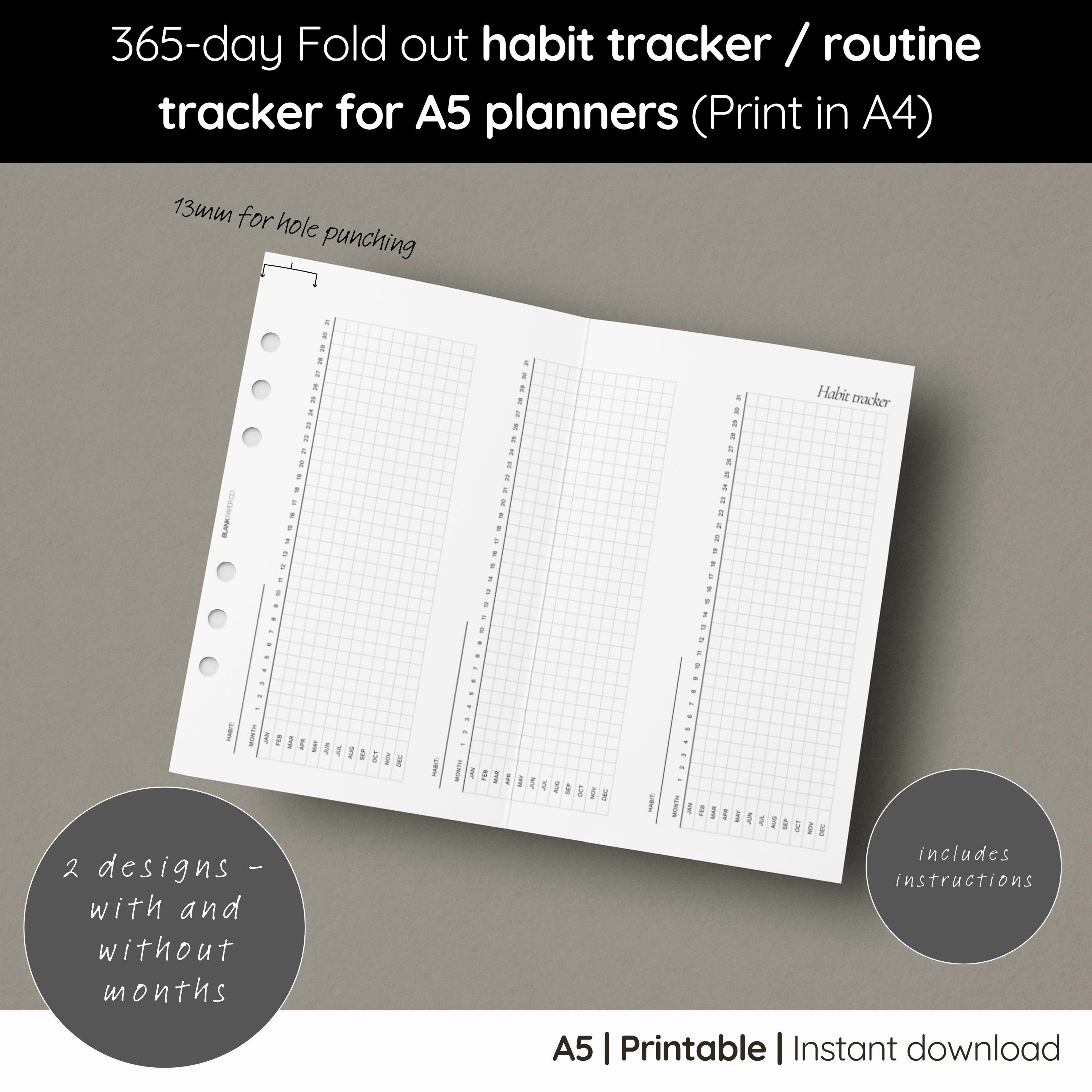 365-day Yearly Habit Tracker: Fold Out A5 Planner Insert - Printable ...