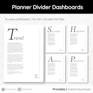 Motivational Planner Dashboards: Minimalist Printable Inserts (A5/A4/US Letter PDF Download