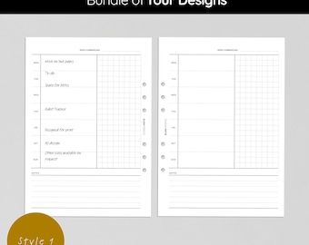 Undated | Weekly Planner Inserts - Bundle of Four Designs: A5 Printable Planner Pages - Minimalist Design