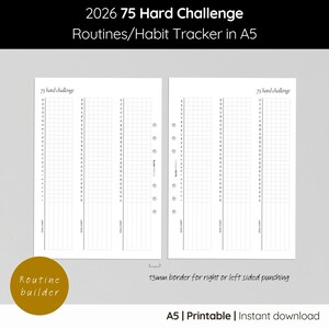 Insertion d'agenda imprimable 75 Hard Challenge : minimaliste A5 A4 (impression PDF)
