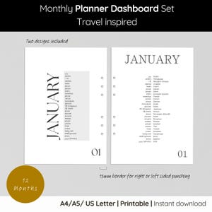 Multilingual Monthly Planner Dividers: Minimalist A4/A5/Letter Inserts (PDF Printable Set of 24)