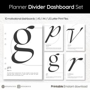 Motivational Planner Dashboards: Minimalist Printable Inserts (A5/A4/US Letter PDF Download