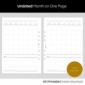 Undatiert | Monat auf einer Seite | Druckbare Vorlage: A5 Planer Einlagen (PDF Print)
