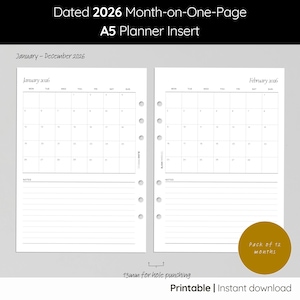Gedateerd | Invoegsels maandplanner 2026: minimalistische A5-kalender, MO1P (afdrukbare pdf-set van 12)