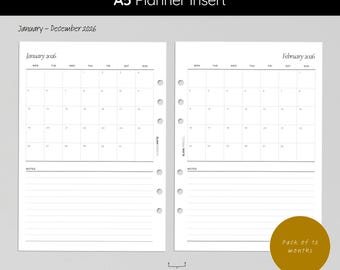 Dated | 2026 Monthly Planner Inserts: Minimalist A5 Calendar, MO1P (Printable PDF Set of 12)