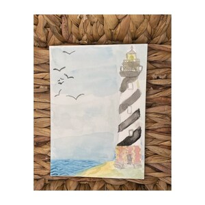 Cartão pintado à mão original da aguarela de <br> Entrega Rápida? Farol | Cartão De Notas Aniversário Amizade Simpatia Obrigado Verão Costeiro Em Branco