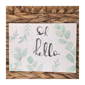 Tarjeta de felicitación original de acuarela pintada a mano / Eucalipto Hola / Amistad Nuevo bebé Gracias Tarjeta de notas en blanco