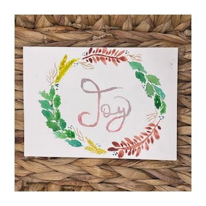 Tarjeta de felicitación original de acuarela pintada a mano / Alegría navideña / Amistad navideña Diciembre Gracias Tarjeta de notas en blanco